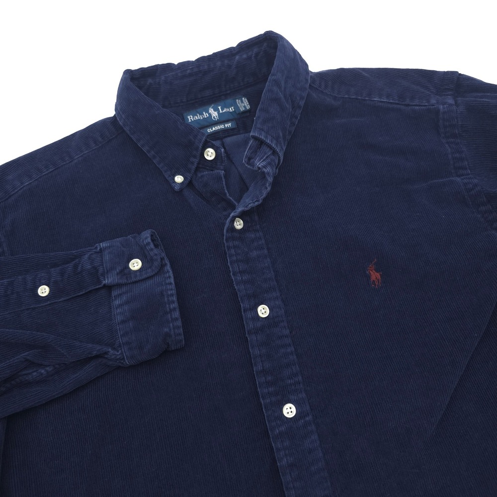 Ralph Lauren Mens XL Classic Fit Navy Corduroy Button Down Long Sleeve